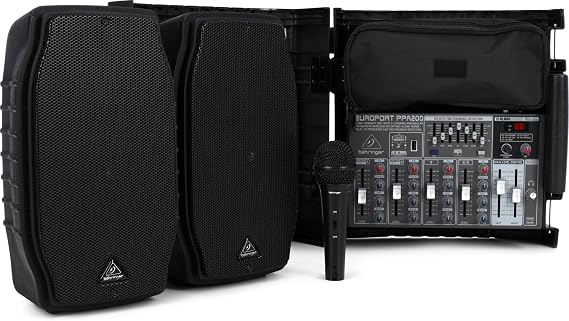Behringer EUROPORT PPA200 Ultra-Compact 200 Watt 5 Channel Powered Mixer with Wireless Microphone Option, Klark Teknik Multi-FX Processor and FBQ Feedback Detection