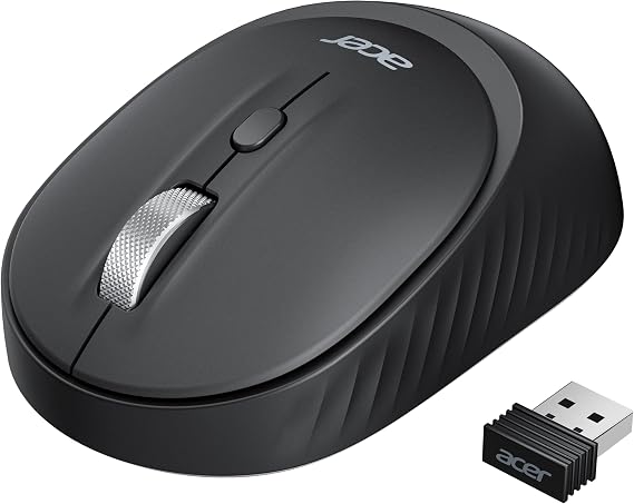 Acer Bluetooth Wireless Mouse for Laptop, Computer Mouse for Small Hands | Office Cordless Mouse (BT5.2+2.4GHz) with 4 Buttons, USBA Receiver, Left & Right Handed, 800/1200/1600 DPI
