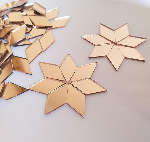 Mirror Mosaic Tiles, 200PCS Diamond Shaped Tiles, Mosaic Supplies, Craft Supplies, Mosaic Part Real Glass Mirrors (Rose Gold Mirror, 1/2x1inch)