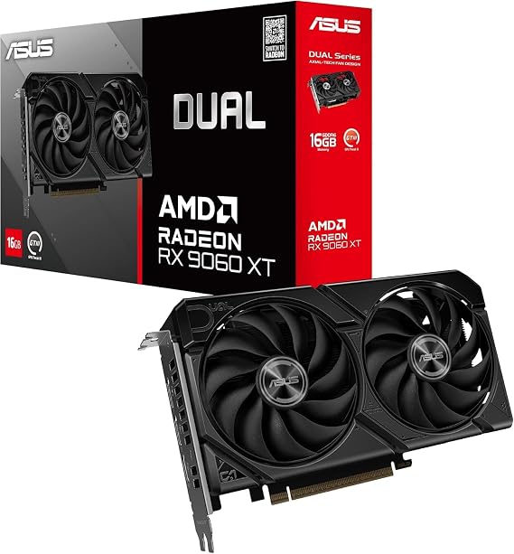 ASUS DUAL-RX9060XT-16G-AMD-RADEON-RX 9060 XT-16G-16GB GDDR6-128bit-3250MHz-HDMI-2xDP-DISPLAY CARD