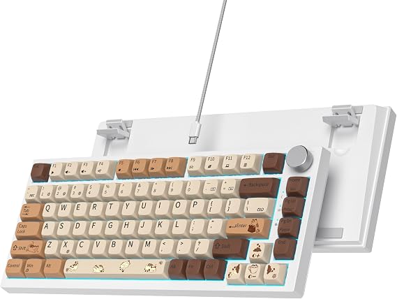 75% Mechanical Gasket Mount TKL Custom Keyboard - Wired Hot Swappable RGB Backlit for PC Laptop Windows Gamer Coffee Cat