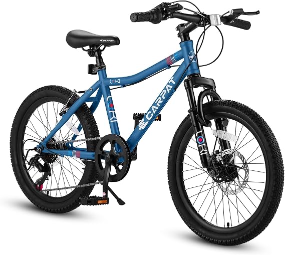 20 Inch Kids Mountain Bike for Boys Ages 8-12, 7-Speed Drivetrain with Front Suspension, Dual Brake System High Carbon Steel Frame Bicycle for Off-Road and City Riding