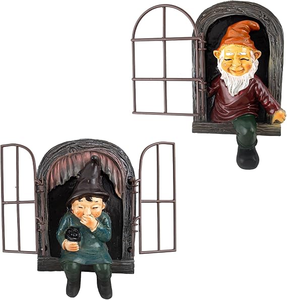 2 Pieces Gnome Statue Elf Out The Door Hugger Garden Peeker Yard Art Tree Sculpture Tree Gnome Decoration Outdoor for Patio Yard Lawn Porch Ornament