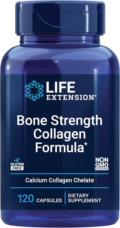 Life Extension Bone Strength Collagen Formula, 120 Capsules | Calcium Collagen Chelate, Vitamin D3, Magnesium Citrate & Silicon for Bone Health, Gluten-Free & Non-GMO