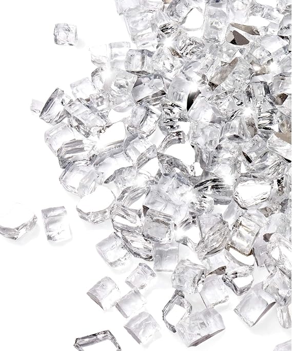 GASPRO 10 lbs Clear Fire Glass for Fire Pit Table, Reflective Gas Fireplace Glass Rocks, Gorgeous, 1/2 Inch