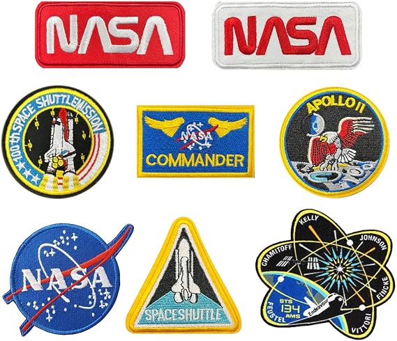 8 PCS NASA Space Explore Astronaut Iron On Patch, Sew on Kids and Adult Space Travel Shuttle Embroidered Patches for Jackets Backpacks Caps Hats Bags Clothing Coats Pants
