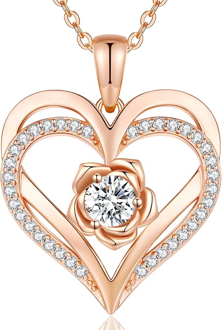 CDE Kette für Damen Rosegold Herz Schmuck 925 Sterling Silber Geschenke Herz Halskette Geschenk für Frauen Mama mit Anhänger Schmuck Valentinstag Muttertag Geburtstag Weihnachten