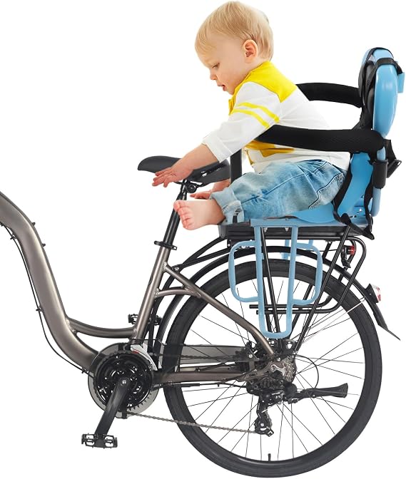 Kids Bike Seat, Comfortable Rear Child Bike Seat, Back Mount Child Seat for Adult Bike, Removable Toddlers Bicycle Seat with Wider Footrest and Guardrail
