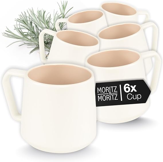 Moritz & Moritz Cavo Series Stoneware Coffee Cups, Set of 6, Approx. 500 ml, High-Quality Stoneware, Cups with Handle for Coffee, Tea, Hot Chocolate, Cappuccino