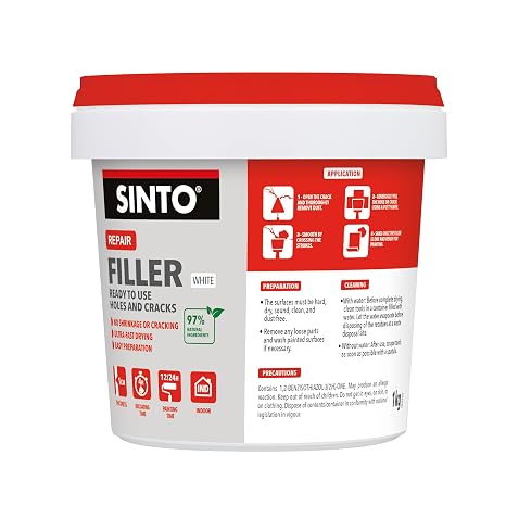 SINTO Hole and Crack Filler 1 kg | 97% natural ingredients, fast drying, zero shrinkage or cracking, indoor use, professional grade