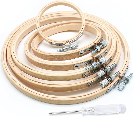 Biaungdo 6 Pcs Embroidery Hoops Set, Round Wood, 3/4/5/6/7/8 Inch