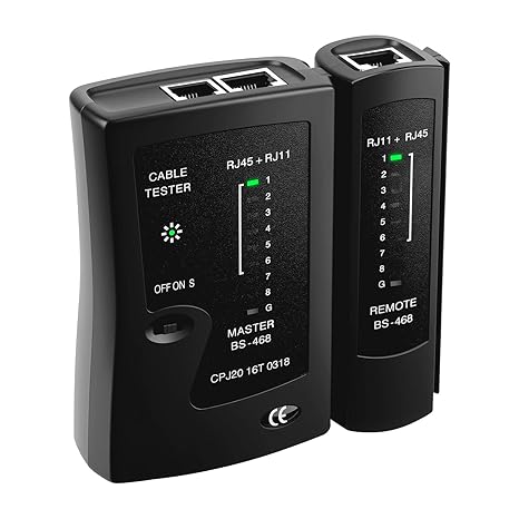 Mcbazel Ethernet Cable Tester - RJ45 RJ11 Network Tester Tool for CAT5/CAT5e/CAT6/CAT6a/CAT7, Portable LAN Wire Continuity Checker with LED Indicators, S-Mode Speed & Detachable Remote - Black
