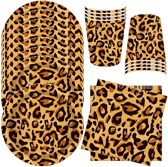 Leopard Print Party Tableware Children's Birthday Party Decoration Birthday Party Tableware Jungle Paper Plates Cups Napkins Baby Shower Table Decoration Set