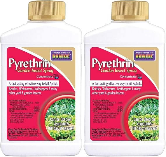 Bonide Pyrethrin Garden Insect Spray Concentrate, 8 oz Ready-to-Mix Fast Acting Insecticide for Outdoor Garden Use- Pack of 2