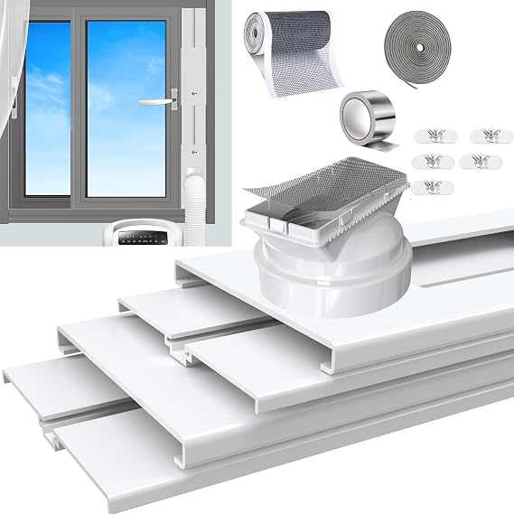 Portable Air Conditioner Window Vent Kit 26-62"Adjustable with Universal 5.0/5.9"Adapter Security Lock 2 Weather Strippings Perfect Fit for LG Portable AC Vertical/Horizontal Sliding Window Seal Kit