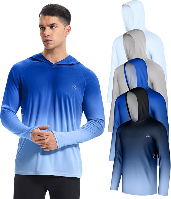 4 Pack Men's UPF 50+ Fishing Shirt Long Sleeve Sun Hoodie UV Protection