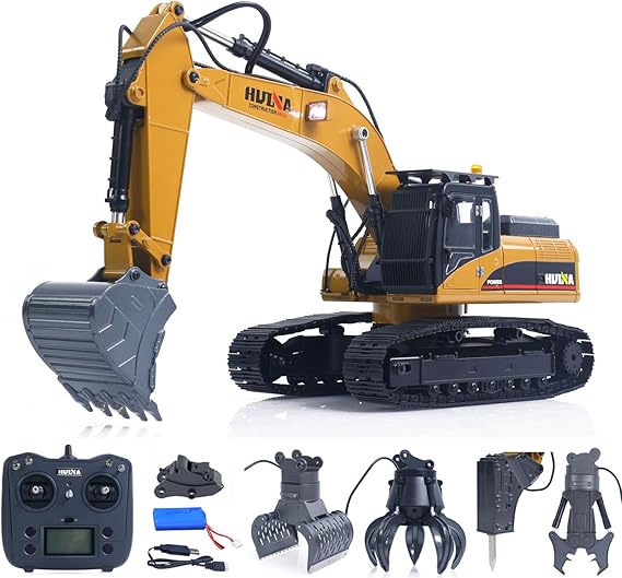 HUINA New Upgrade 580, 1/14 Metal RC Excavator, Electric Ball Grabber Shear Claw 360 Rotating Engineering Vehicle, Sound Light Hobby Construction Model, Multi Replacement Tool Digging Truck