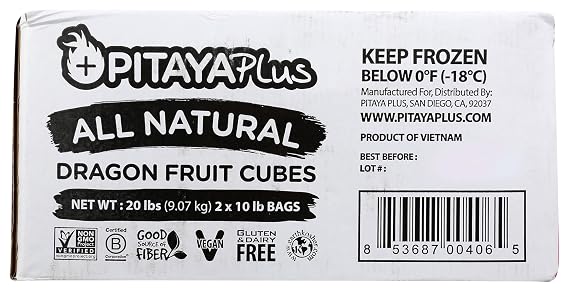 Pitaya Foods Individually Quick Frozen (IQF) Dragon Fruit Cubes 20 lb Bulk Tropical Superfood for Smoothies & Smoothie Bowls