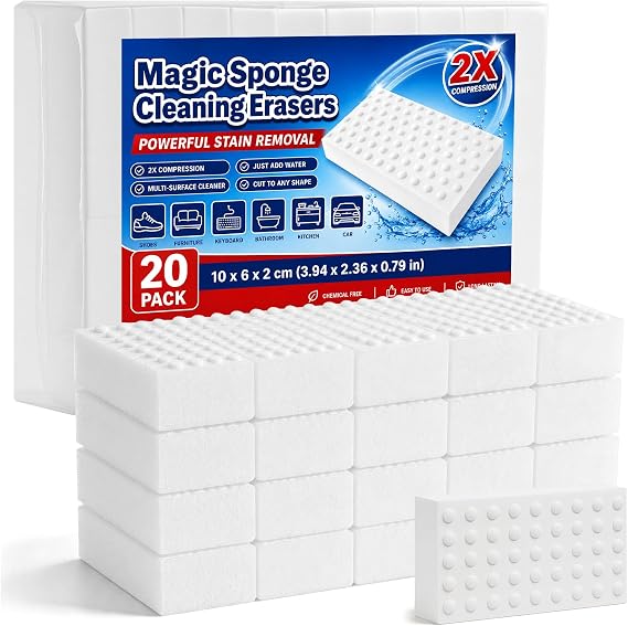 20 Pack 2X Compressed Magic Eraser Sponge, Thick Melamine Cleaning Sponge