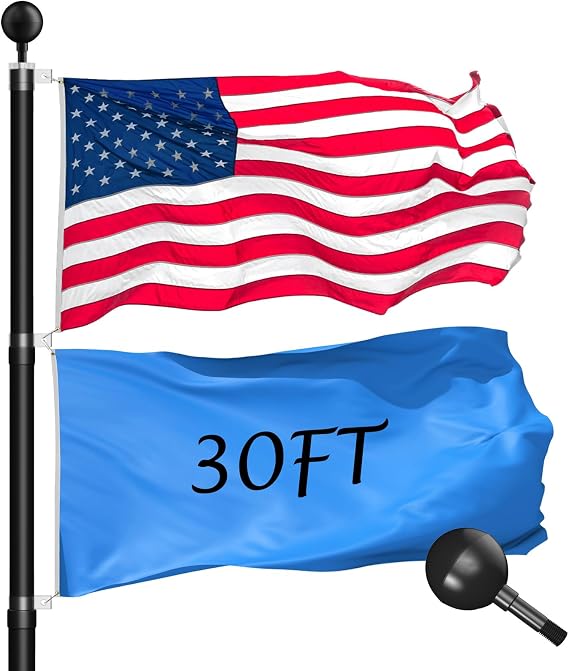 Wphold 30FT Telescopic Flag Pole Kit: Extra Thick Telescoping Flag Poles, Black Heavy Duty Flag Poles for Outside House Inground with 3x5 American Flag