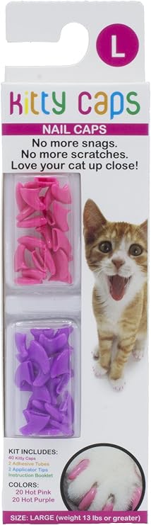 Kitty Caps Nail Caps for Cats | Hot Purple & Hot Pink, 40 Count, Large - 3 Pack | Safe, Stylish & Humane Alternative to Declawing | Covers Cat Claws, Stops Snags and Scratches