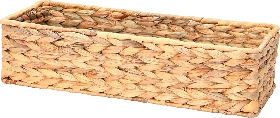 Household Essentials Water Hyacinth Rectangular Storage Basket with Handwoven Fibers and Iron Frame, Natural Finish