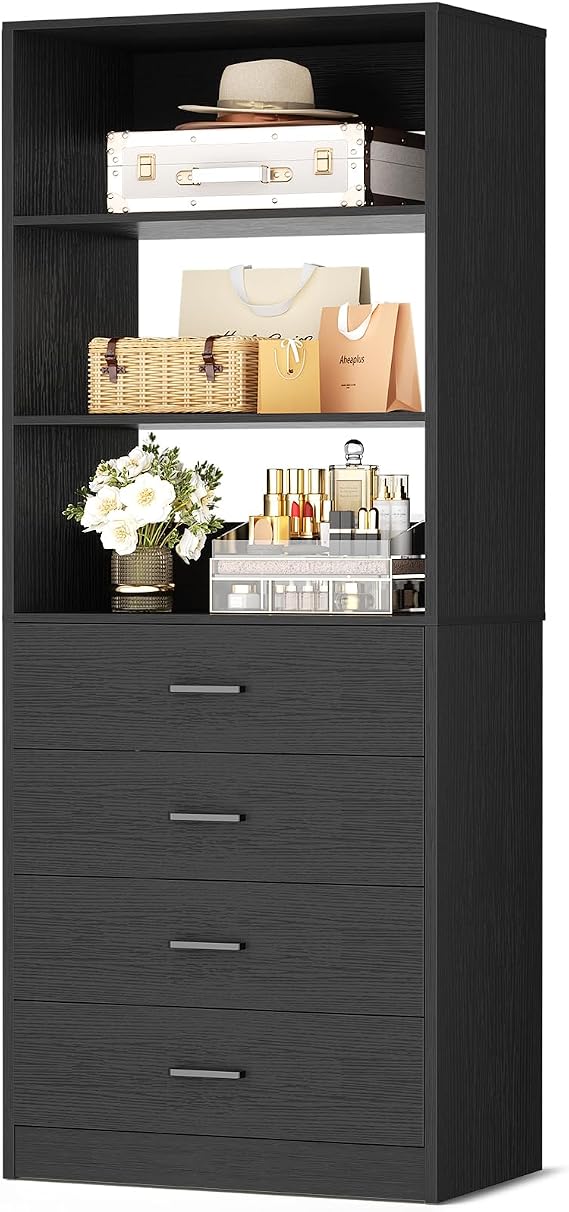 Aheaplus Closet Drawers System, 21.3" Wood Closet Organizer System, Black