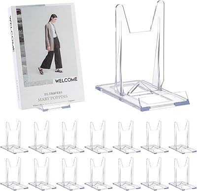 MOLIGOU 16 Pcs Acrylic Book Display Stand, Adjustable Book Display Easels, Clear Easel Stand for Clutch Bag, Picture, Plate