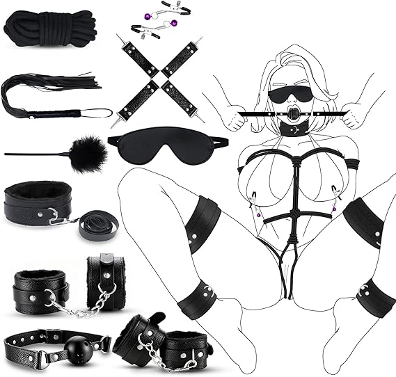 10 Piece Set Flexible Bondaged Bed Tie Downs Kit Women Sx Tie up Set Women Couple Toys for Bed Room Play, Couples Sexy Accessories Toys Play His and Hers Toys Adults Play Z35 ,Black