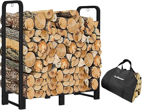 3FT Firewood Rack with Log Carrier, Indoor Outdoor Fireplace Metal Wood Pile Storage for Fire Wood
