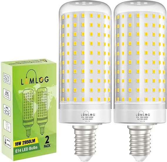 E14 LED Corn Light Bulbs Cool White 6000K, 180W Incandescent Bulbs Equivalent, 2950LM Corn LED Bulb for Ceiling Lamp, Wall Lamp, Desk Lamp, Pack of 2 [Energy Class C]