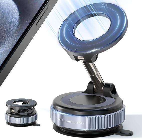 Upgraded Vacuum Magnetic Suction Cup Phone Holder Stand for Magsafe | 360 Adjustable with Swivel Lock, Foldable 89+LBS Strongest Suction, for Your Car/Gym/Kitchen/Mirror