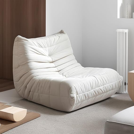 Bean Bag Chair for Adult,Modern Cream Togo Sofa for Living Room,White Fireside Chair,Lazy Sofa for Bedroom