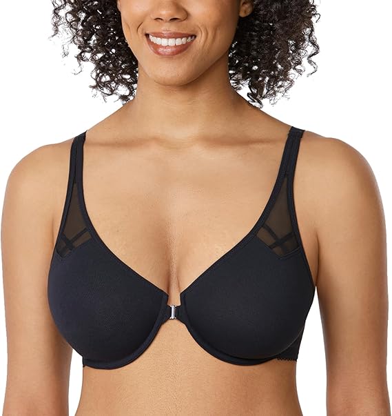 DELIMIRA Women's Front Closure Racerback Plus Size Bra | Full Coverage, Supportive, Underwire, Plunge, No Padding Unlined