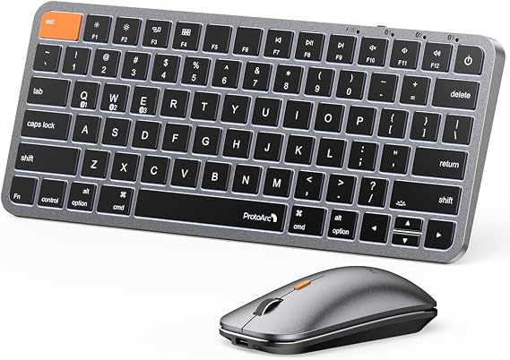 ProtoArc KM90-A Backlit Compact Bluetooth Keyboard and Mouse for Mac | Multi-Device Wireless Keyboard Mouse for Mac, Quiet and Rechargeable, for MacBook Pro/Air, iPad - Space Gray
