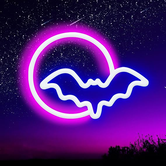 Neon Signs, Moon and Bat LED Neon Lights, Neon Light Sign for Wall USB/Battery Powered Led Neon Sign for wall decor, bedroom, Kids Gift, Living Room, Bar, Party, Christmas, Wedding, Halloween