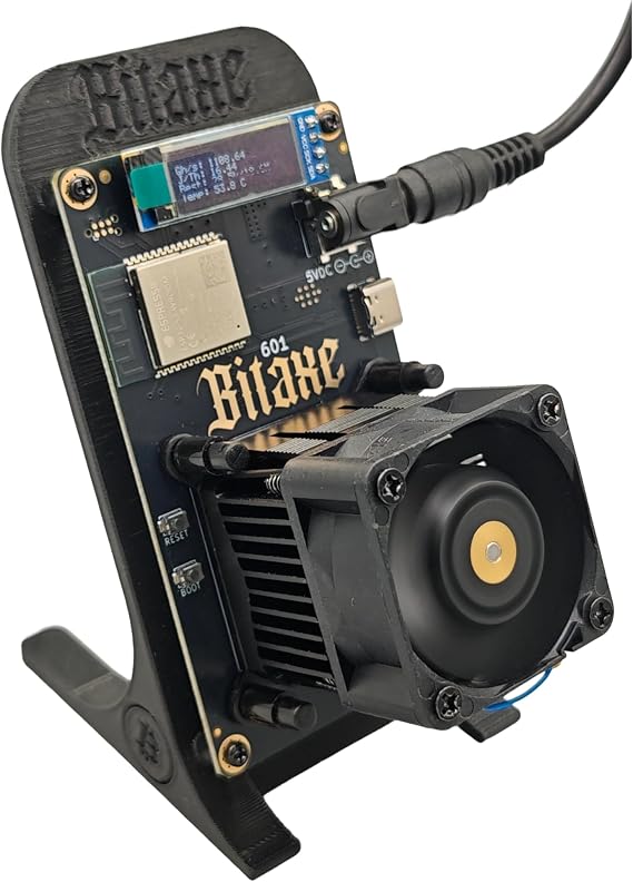 Black Stand BitAxe 601 Gamma BM1370 Asic Chip Upto 1.2Th/S Open-Source Design Bitcoin Solo Miner Lottery Miner with Power Supply Quiet Miner