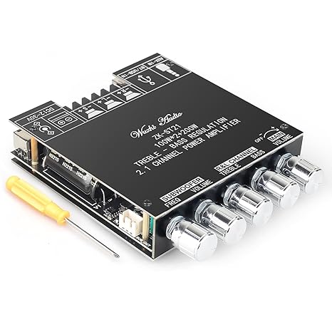 ZK-ST21 100Wx2+200W 2.1Channel Bluetooth Amplifier Board with Subwoofer, TPA3221 Chip, Bass/Treble Control, Bluetooth/AUX/USB Input, 12-30V Wide Voltage Vehicle Amplifier