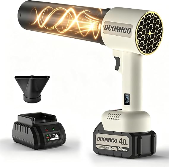 20V Cordless Turbo Dryer for Cars & Patio, 1600g Thrust Violent Blower with 64 Ducted Fan Motor, 4-Speed Hurricane Turbo Fan, 120000RPM Leaf Blower for Car Drying, Snow & Debri