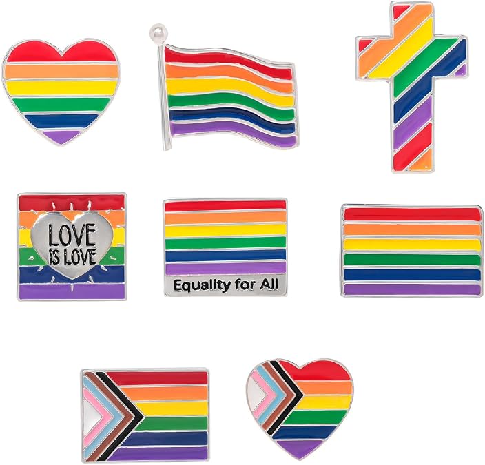 Rainbow Pride Pins LGBT Lapel Pins Bulk Set, Gay Heart Flag Brooches in 8 Styles LGBTQ+ Pride Parade, Pride Month Party Favors, Accessories for Clothes, Bags, Gifts