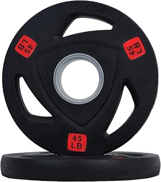 Fitvids Olympic Cast Iron 2-Inch Weight Plate for Strength Training & Weightlifting, Rubber Coate Style, Multiple Weights Available