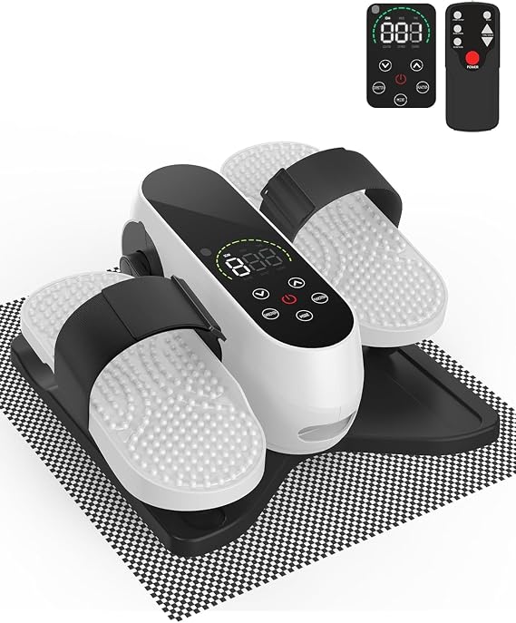 Under Desk Elliptical Machine, Electric Leg Exerciser as Seen on TV,12 Speeds Leg Exerciser While Sitting for Seniors, Quiet Pedal Exerciser with Remote&Foot Strap&Non-Slip Mat for Home Office(White)