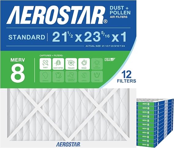 Aerostar Air Filter 21 1/2 x 23 5/16 x 1 MERV 8 Furnace Filter, 4 Pack