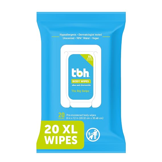 TBH Kids XL Wipes for Kids and Teens Extra Large Alcohol Free Disposable Washcloths, Unscented Cleansing Cloths for Teen Girls & Boys - 20ct