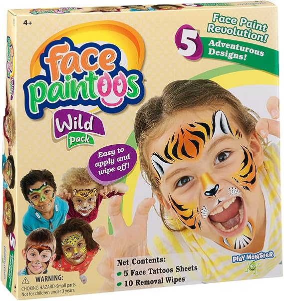 Face Paintoos - Wild Pack - Face Design for a Face Paint Alternative for Kids Ages 4+