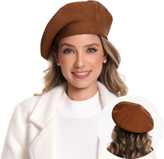 Cashmere Knitted Women Beret, French Style Double Layer Winter Autumn Warm and Soft Beanie Hat Cap