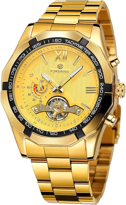 FORSINING Men's Mechanical Watch Stainless Steel Tachymeter Luxury Self Winding Roman Numeral Dial Wrist Watch