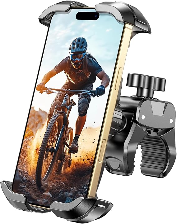 Motorcycle Phone Mount, [One-Click Lock] Bike Phone Holder, [Upgrade Cushioned Protection] Handlebar Phone Mount with Security Lock Compatible with iPhone, Samsung and 4.7-6.9 Smartphones