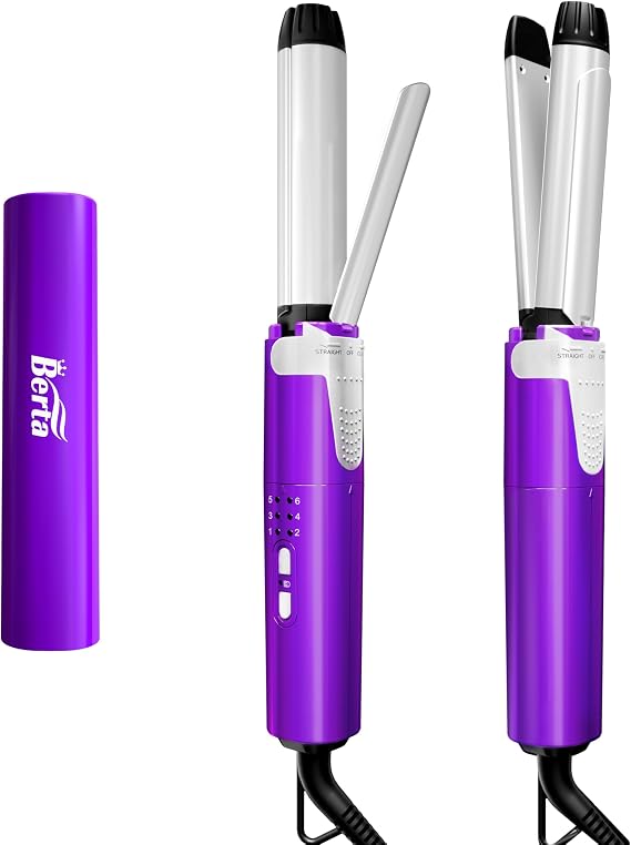BERTA 2-in-1 Flat Iron & Curling Iron,Ceramic 1 Inch Curling Wand,Fast Heating (30s), Adjustable Temp 300F-400F,Damage-Free Styler for All Hair Types (Straightener & Curler)