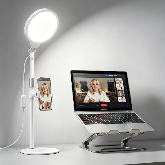 7" Ring Light with Stand for Desk, 30 Modes for Video Conference Lighting